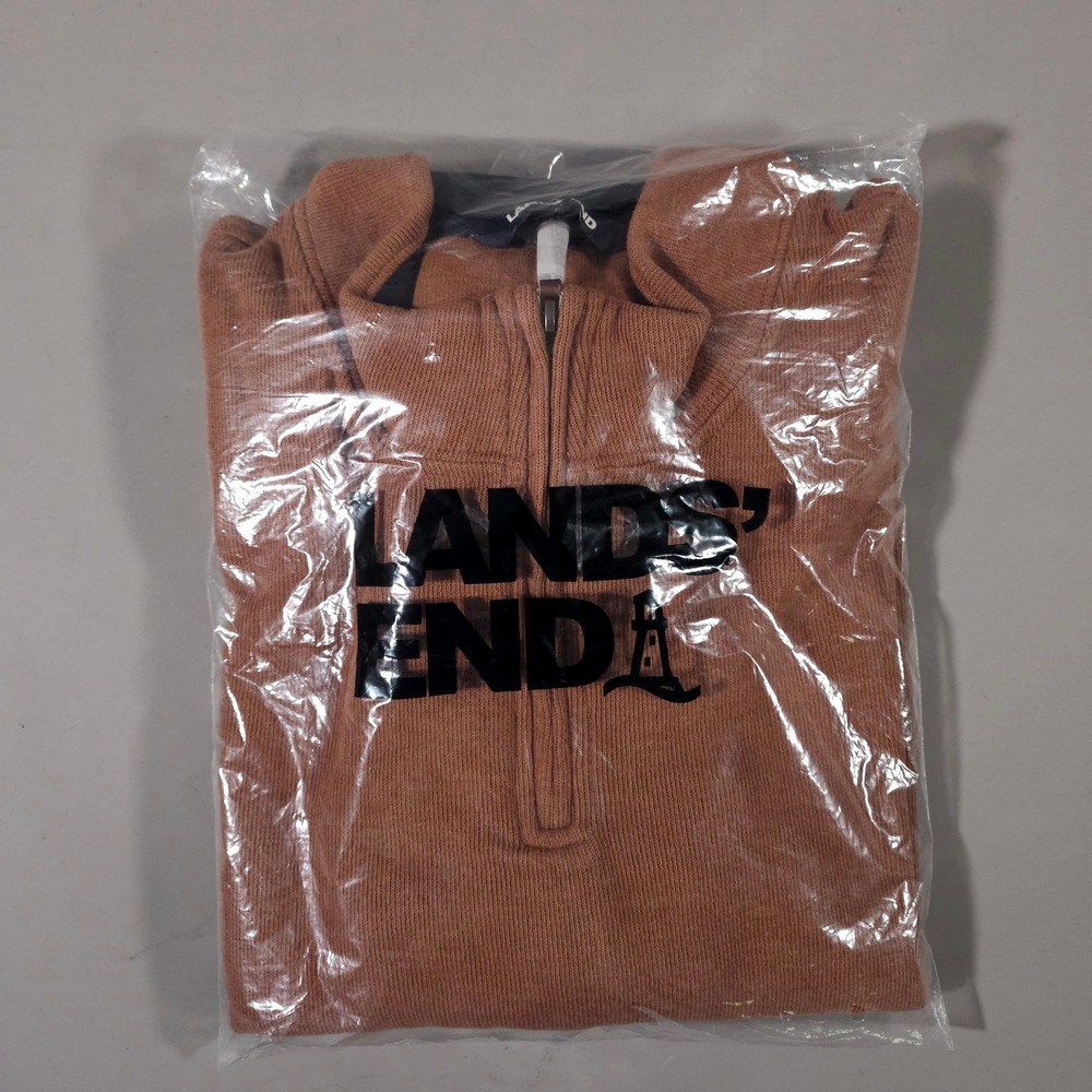 Lands' End Bedford Quarter Zip Pullover Mens XXL‎ Rich Saddle Heather Ribbed NEW